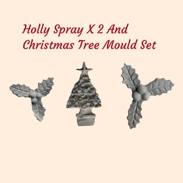 Holly Spray x 2 and Christmas Tree Mould Set