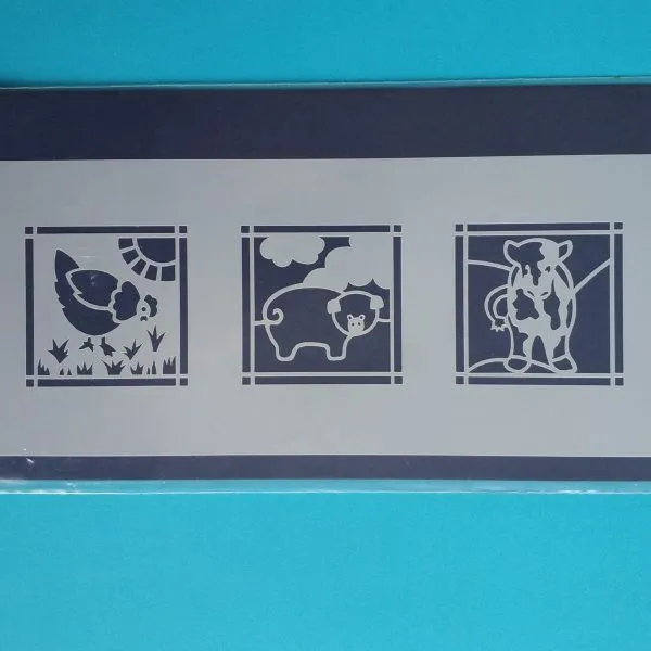 Square Farm Yard Design Stencil (3) - Hen / Pig / Cow